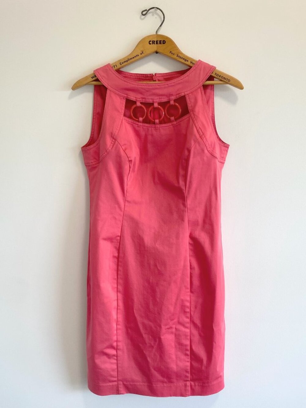 Vintage Coral Pink Mini Dress with Cut-Out Neckline / Y2K